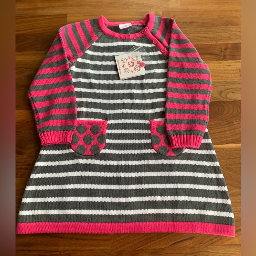 Hanna Andersson Pink and Gray Striped Kids Sweater Dress
